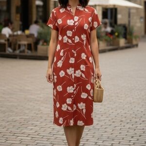Vintage 70s cheongsam style floral Spring midi dress
